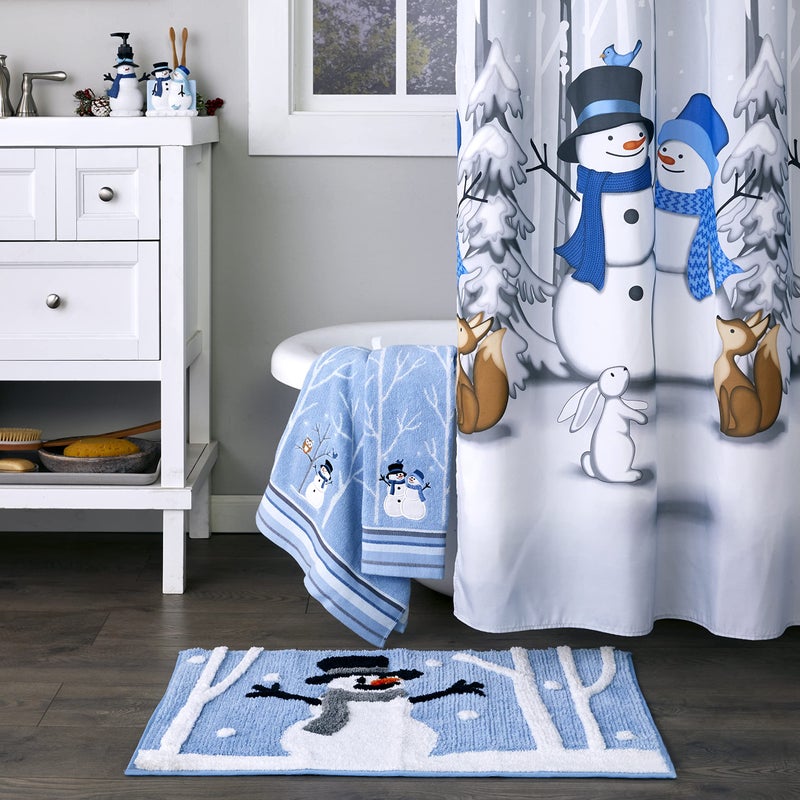 SKL Home Christmas Winter Friends Snowman Hand Towel 2pc Set for Bath/Kitchen & Gift, Blue - Image 4